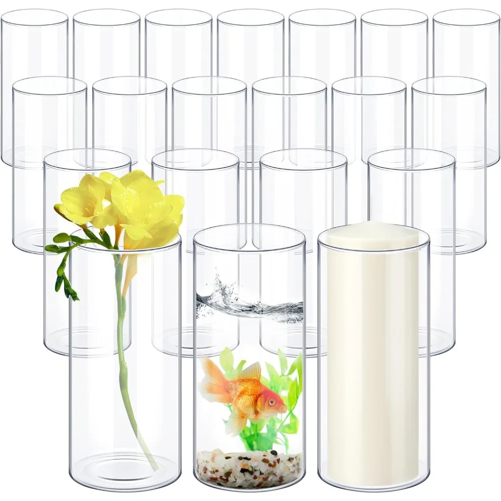 

20 Pack Clear Glass Cylinder Table Flowers Vases Bulk Cylinder Candle Holders Flower Vases for Party Holiday Decorations