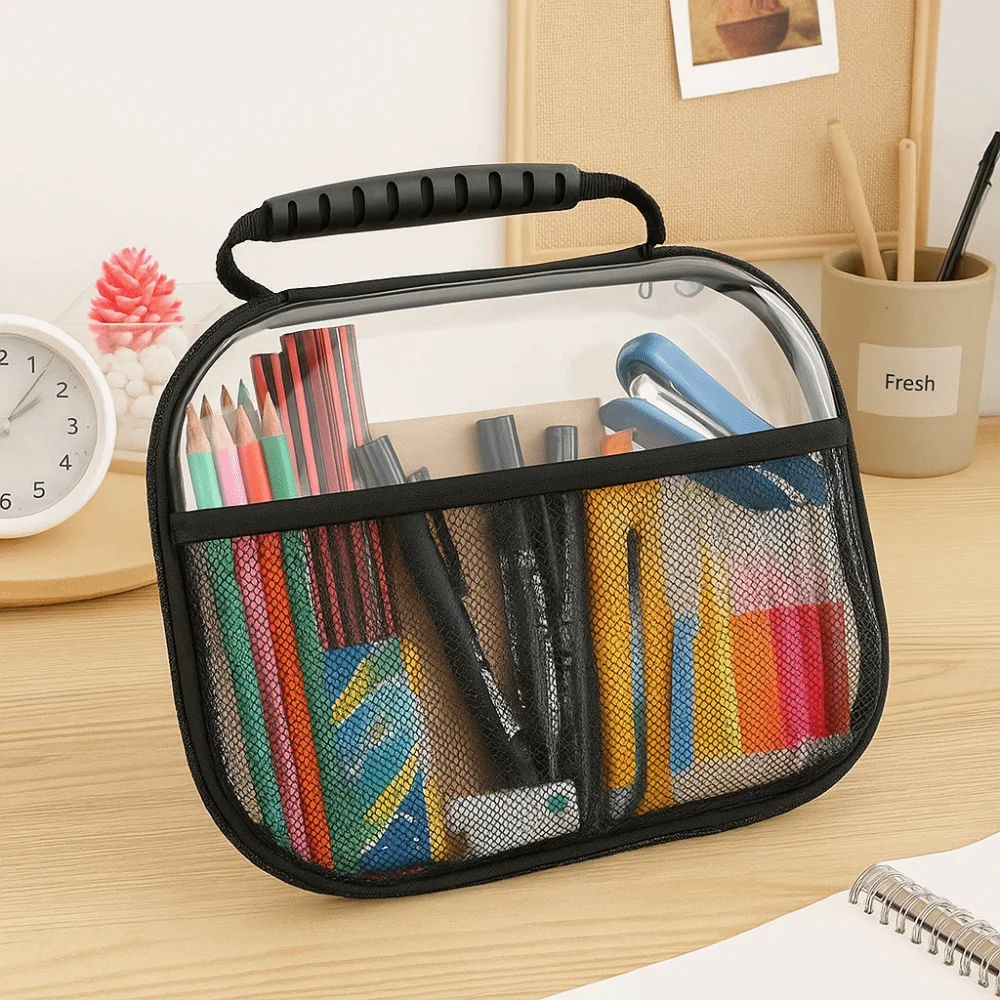 Large Capacity PVC Transparent Mesh Storage Bag Waterproof Casual Toiletries Organizer Pouch Portable Zipper Bag
