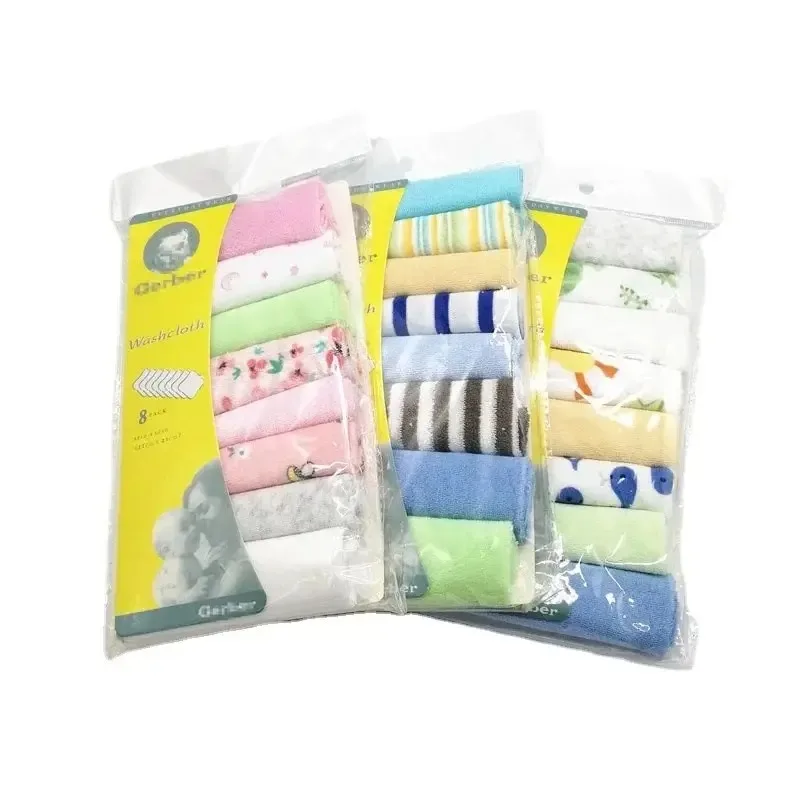 8PCS Baby Washcloths Soft Face Towels Natural Cotton Baby Drool Towel Baby Feeding Burp Cloth Bib Handkerchief Baby Shower Gift