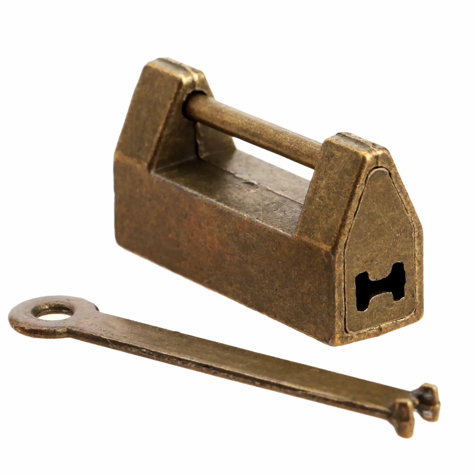 1set Antique Brass Lock + Key Iron Vintage Jewelry Wooden Box Retro Padlock Suitcase Drawer Cabinet Hardware Old Chinese Style