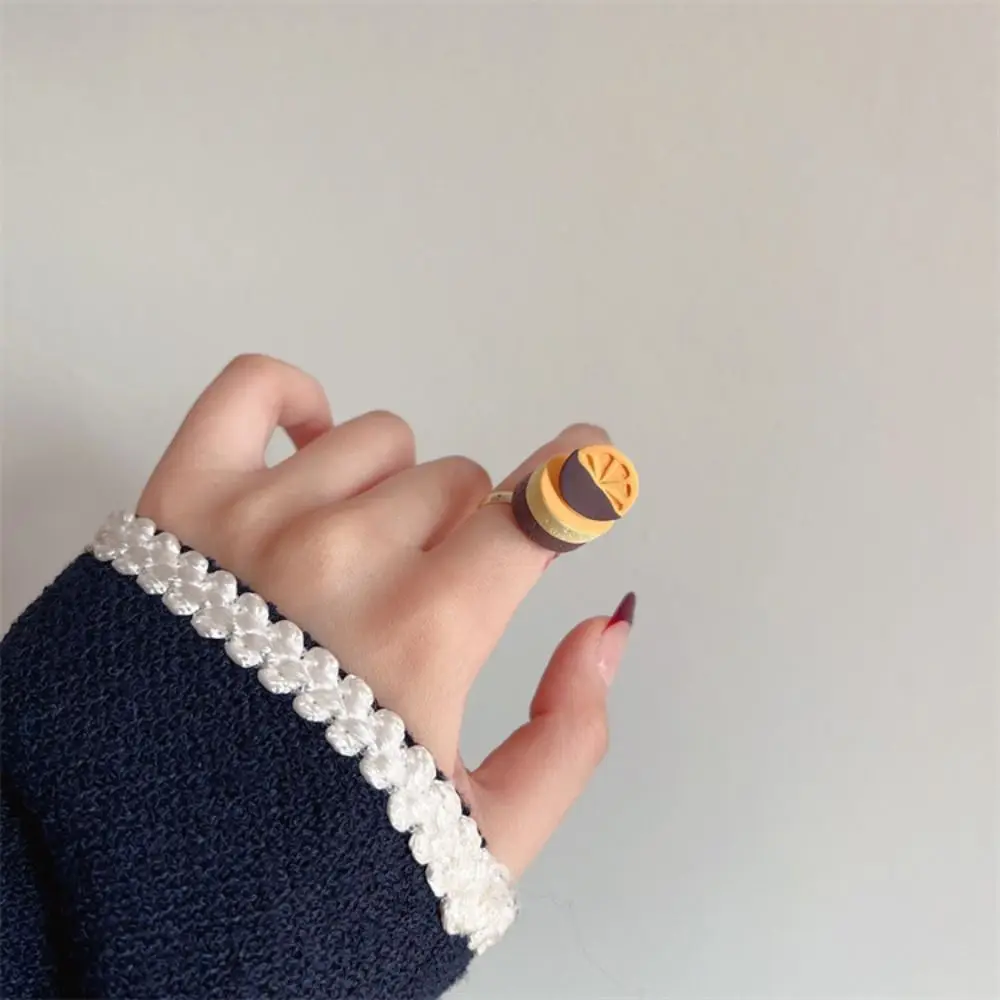 Fashion Cartoon Cream Chocolate Ring Cute Resin Strawberry Cake Ring Alloy Cake Shape Fruit Cake Ring Hand Ornament