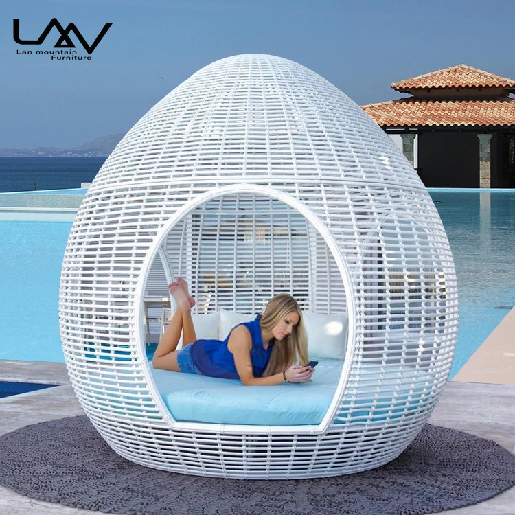 

Egg Shape Designs Rattan Daybed Outdoor Swimming Pool Beach Sunbed Patio Garden Reclining Sofa Bed