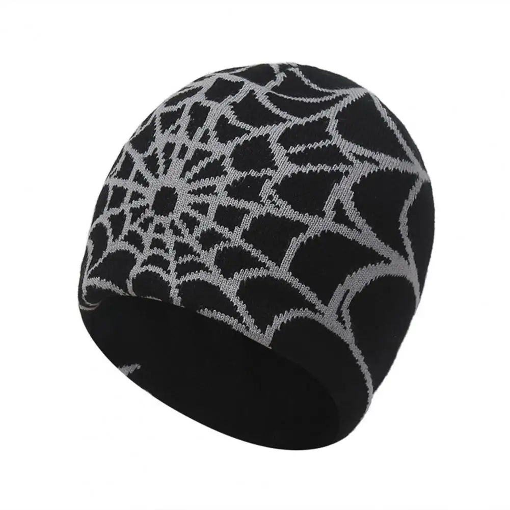 

Windproof Knitted Hat Autumn Winter Hat Spider Web Knitted Beanie Hats for Halloween Parties Outdoor Activities Unisex High