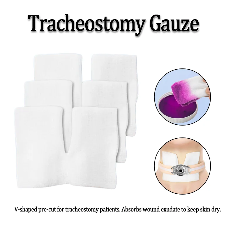 Medical Sterile Tracheostomy Gauze Pads V Shaped Pre Cut Dressing for Tracheostomy Patients Wound Care
