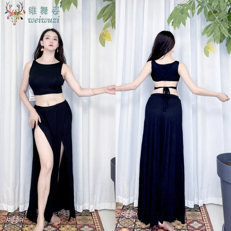 Traje de dança do ventre, top sexy + saia longa, 2 peças, conjunto para mulheres adultas, performance de palco, dança oriental, roupa de prática