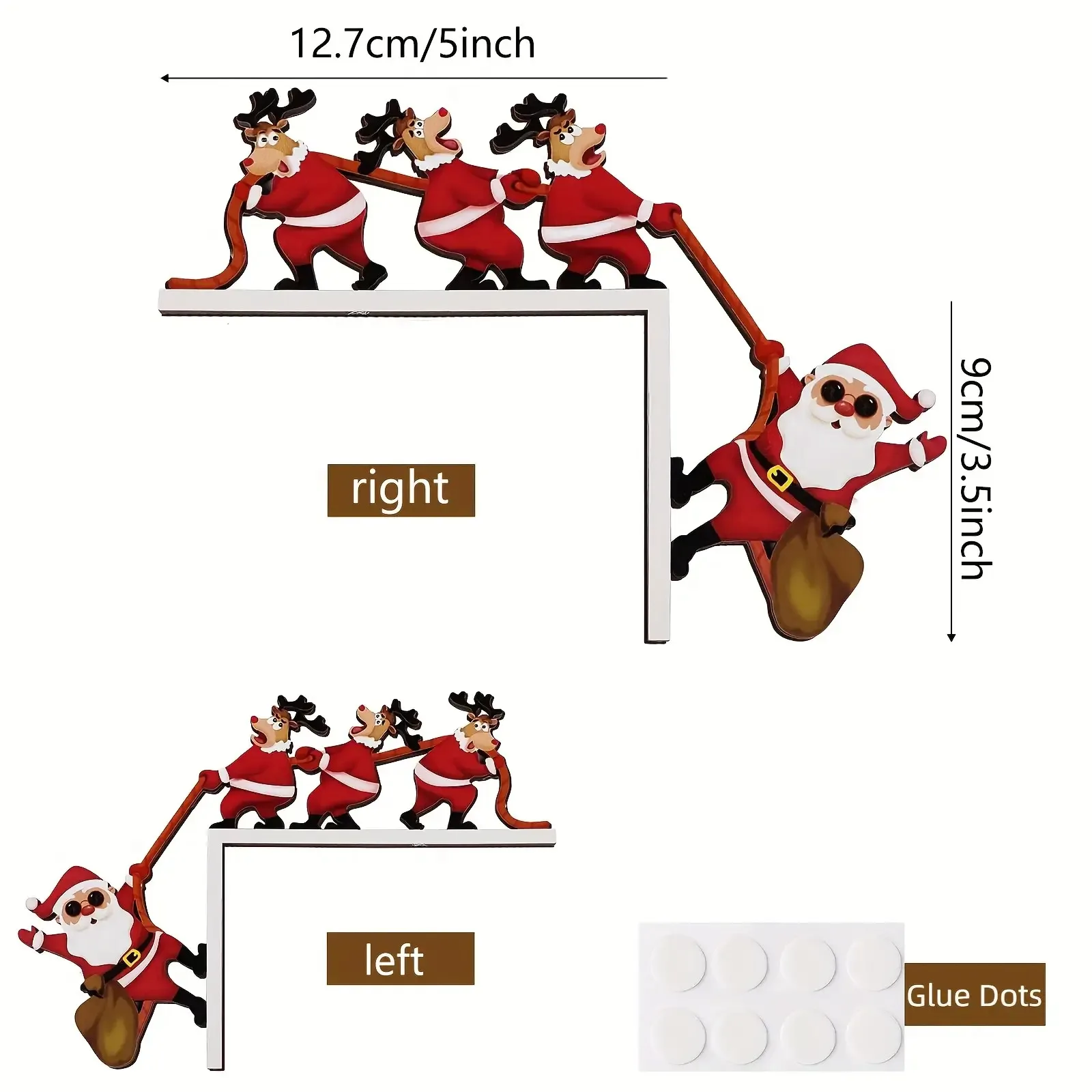 Christmas Santa Claus Reindeer Door Frame Decor, Wooden Corner Ornament with Adhesive Dots for Intercom Doorbell Door Frame