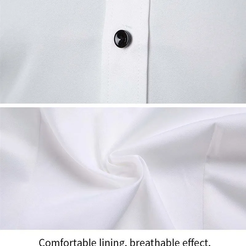 

High-End Men's Long Sleeve Shirts New Business Formal French Style Thickened PU Leather Fabric Longsved Special Wide Fit