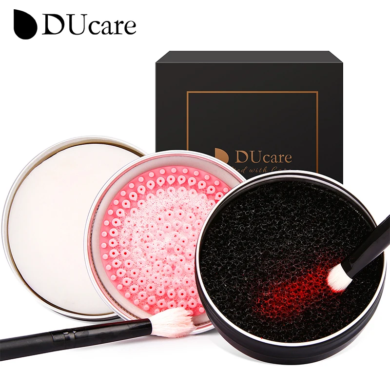 DUcare 2Pcs Makeup Brush Cleaner Sponge Powder Remover Soap Cleaning Washing Brush Silicone Pad Mat Box Make Up Cosmetic Tools