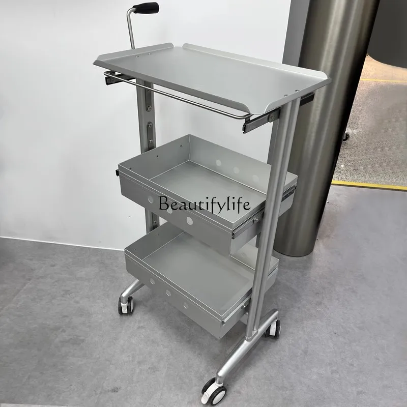 Hair Salon Tool Car Stainless Steel Folding Two-Layer Table Movable Trolley Hairdressing