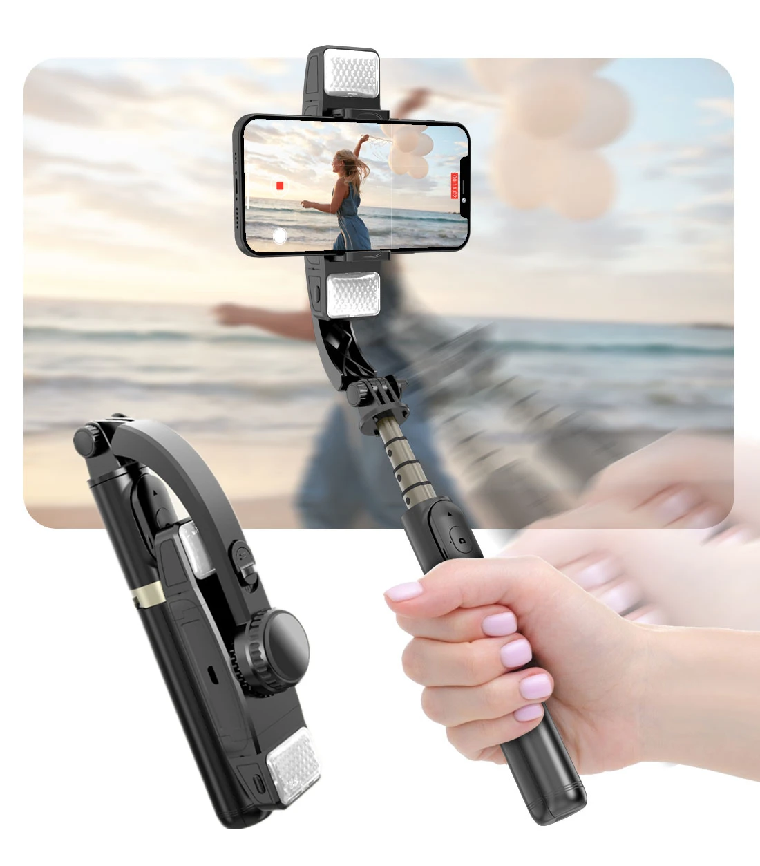 

1-Axis Gimbal Stabilizer Mobile Phone Video Stabilizer Bluetooth Selfie Stick Tripod for Smartphone Vertical Shooting Bracket