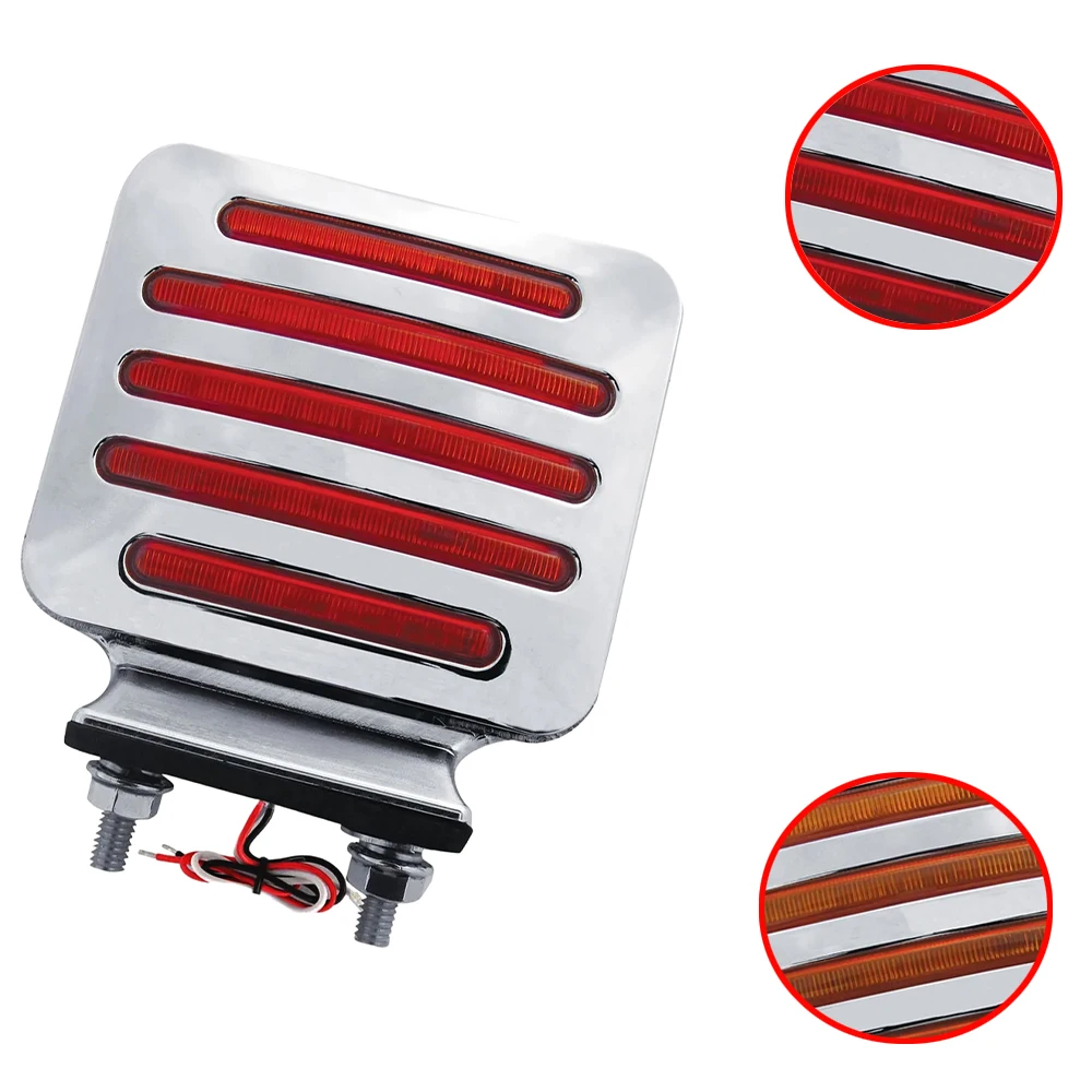 1pcs Flat Line Chrome Double Face Square Led Turn Signal Lights Amber/Red Trucks Fender Mount Turn Tail Lights Double Post Mount