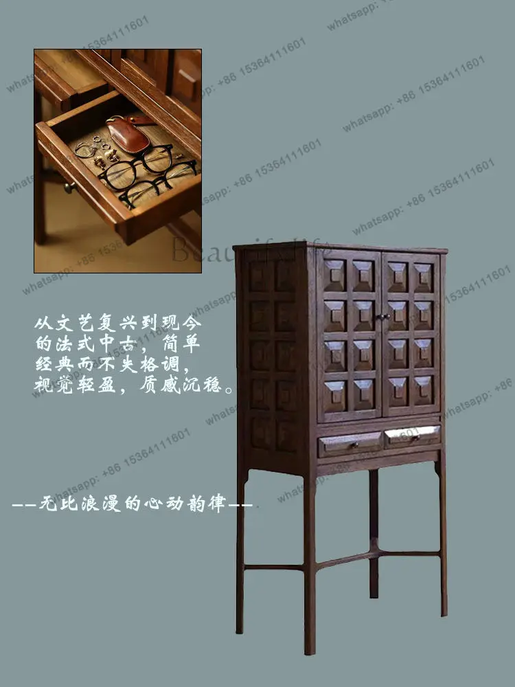 

Small solid wood living room dining side decorative cabinet ultra-thin white wax premium French retro