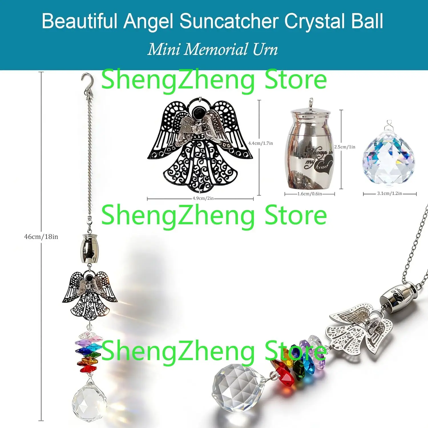 Hanging Angel Wings Mini Urn for Ashes,Crystal Suncatcher Keepsake urn - Small Tiny Memorial Human Ashes Female Loss of Mom Dad