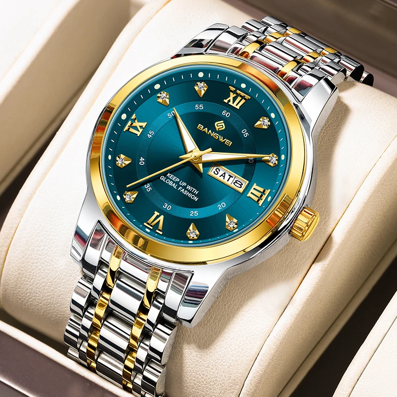

LIGE 2026 Новые модные мужские часы BANGWEI Роскошные кварцевые наручные часы 30 м Водонепроницаемые светящиеся стальные повседневные мужские часы Подарки Reloj