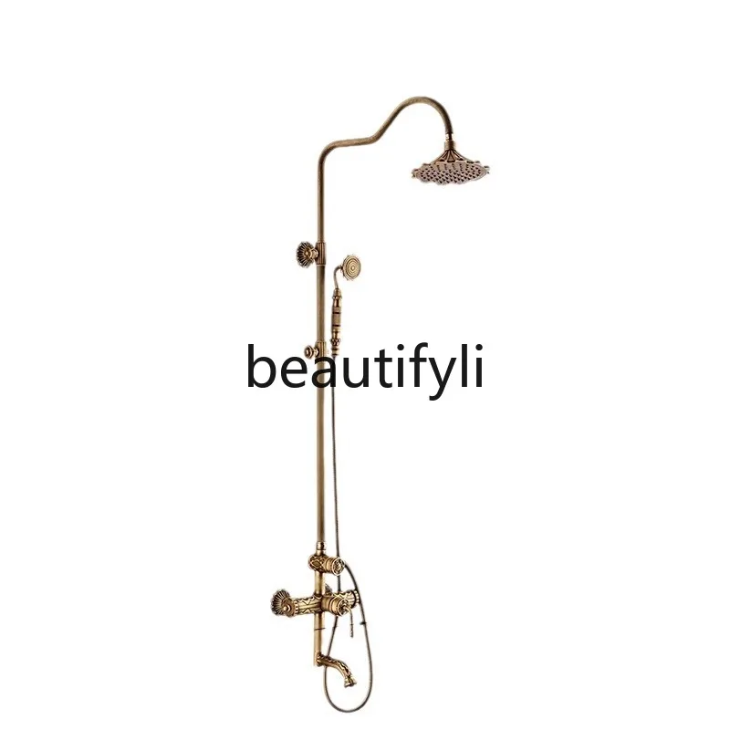 Cross-border European antique shower set All-copper light luxury water mixing valve Rain shower head