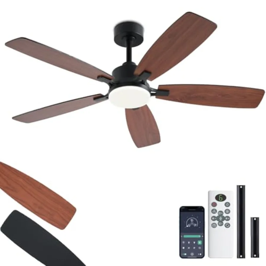 Ceiling Fans with Lights Low Profile Ceiling Fan with Light and Remote/App Control 2 Downrods DC Reversible Motor Noiseless Dim