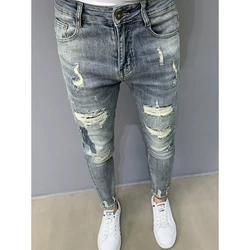 Spring Autumn New Fashion Printing Buttons Korean Men's Jeans Clothing Hole Simplicity Versatile Chaopai Slim Youth Pencil Pants