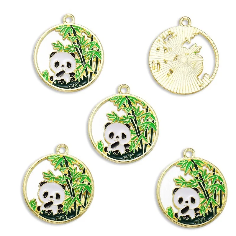 45PCS/Bag Fixed Packaging Cartoon Animal Giant Panda Bamboo Alloy Charms Jewelry Accessories DIY Earring Small Pendant Bracelet