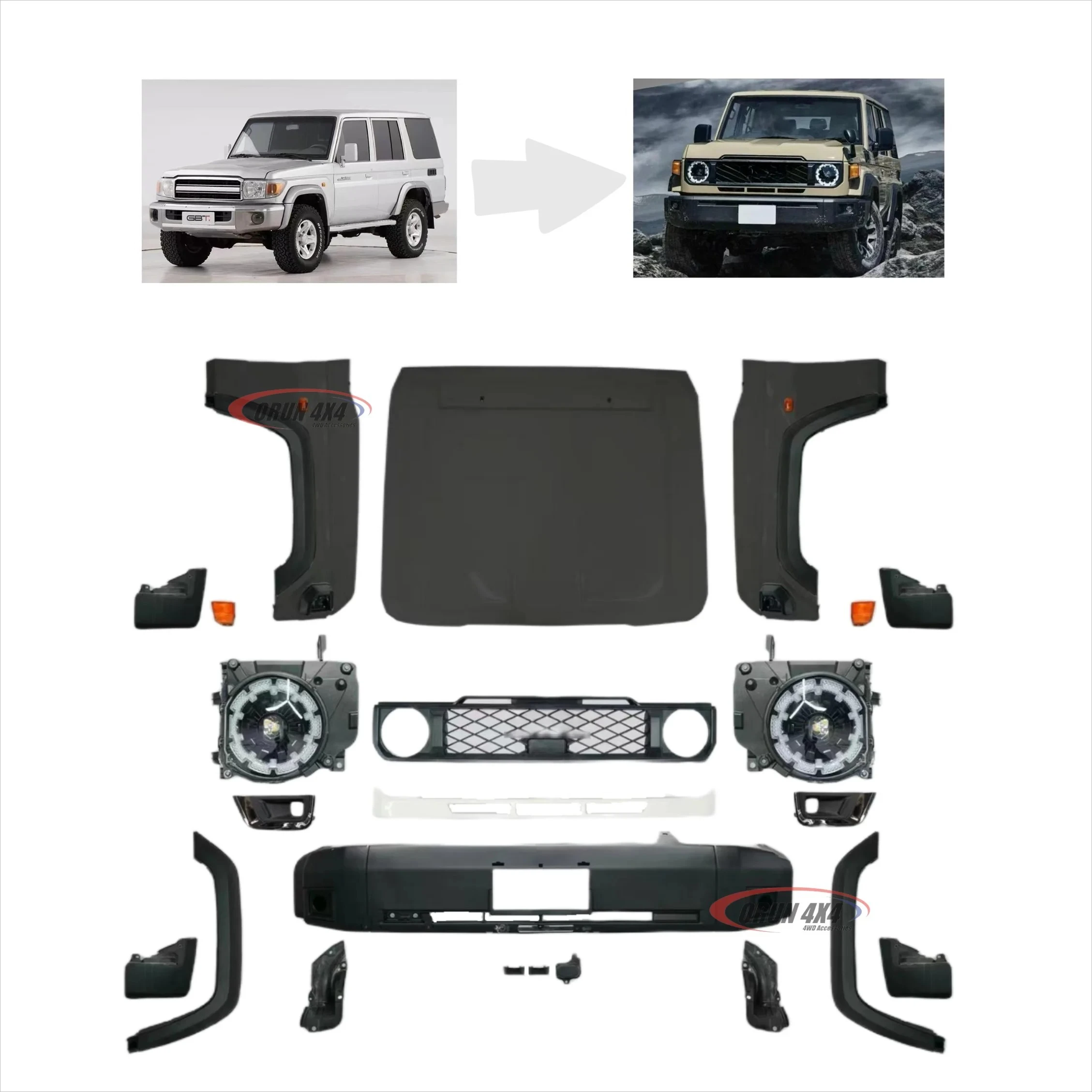 

4x4 Facelift Body kits Upgrade with Front Bumper Headlight For LC79 2002-2022 Body kits