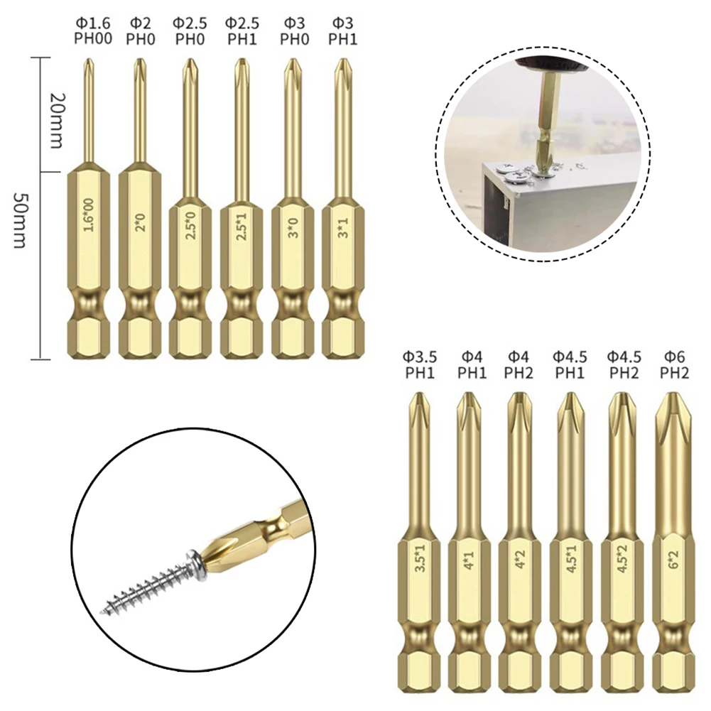 

High Snap and Hardness Screwdriver Bit Set 12PCS 50mm 1/4 Hex Shank PH00 PH0 PH1 PH2 for Industrial Applications