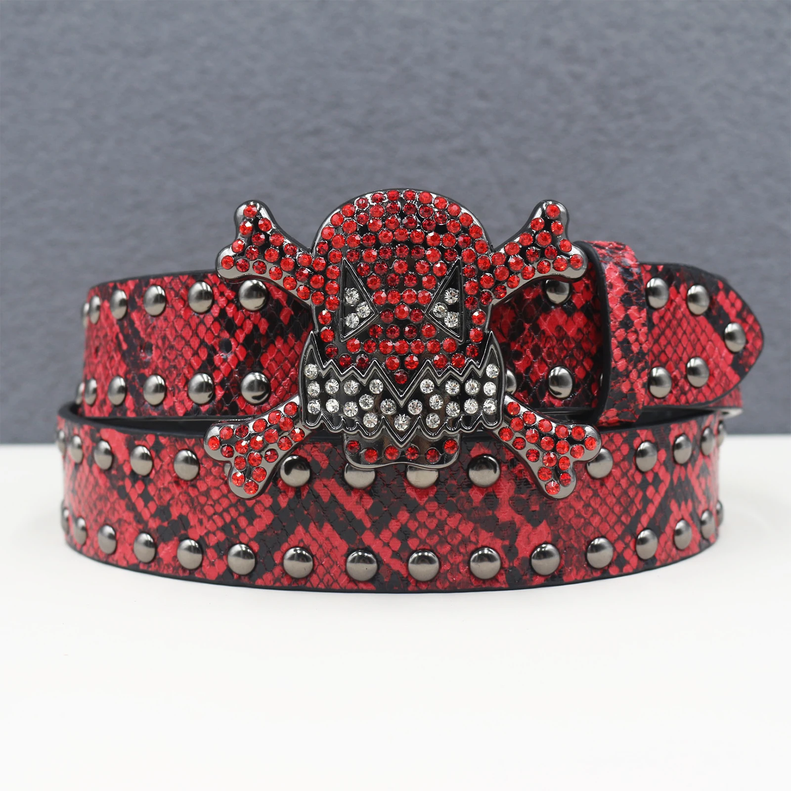 Snake pattern skull New Personalised Rivets  PU Leather Belt 107CM Men And Women Universal Fashion Hip-hop Punk Belt Ins Style