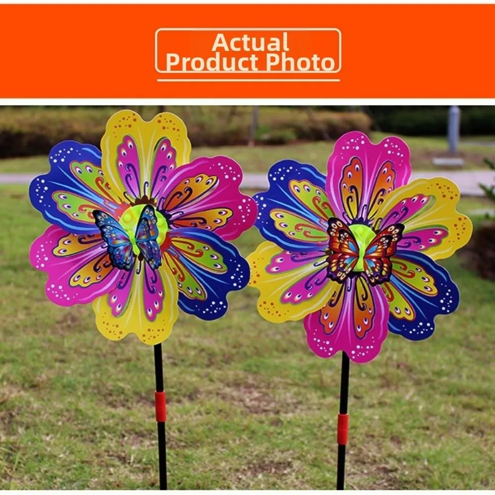 Mulino a vento a farfalla in plastica multistile Mulino a vento portatile in PVC colorato per cartoni animati Farfalla 3D Diametro 24 cm