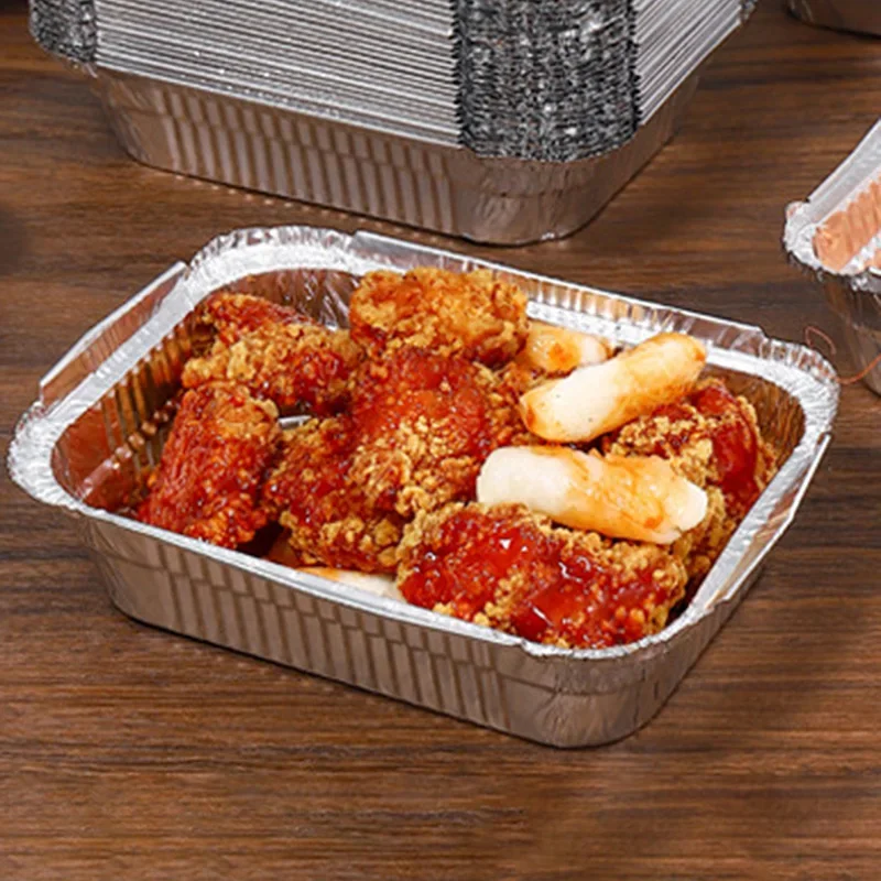 Rectangular Tin Foil Tray Box Barbecue Disposable Aluminum Foil Packaging Box BBQ Thickened Aluminum Foil Packaging Bowl 10PCS