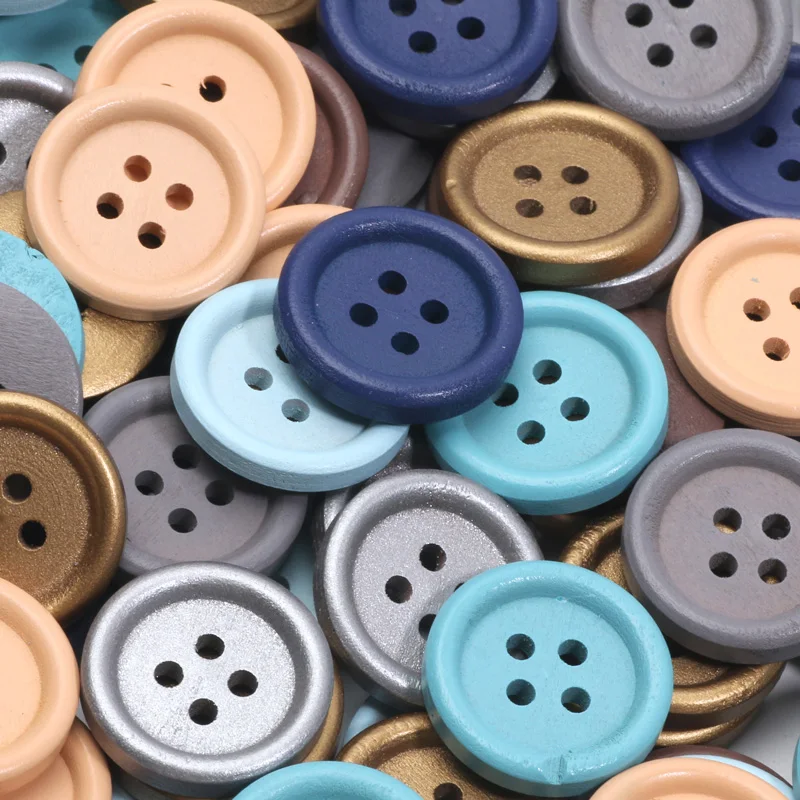 15mm/20mm/25mm 4-Holes Morandi Color Nature Wooden Buttons For Craft Sewing Button Scrapbook DIY Home Decoration Accessories