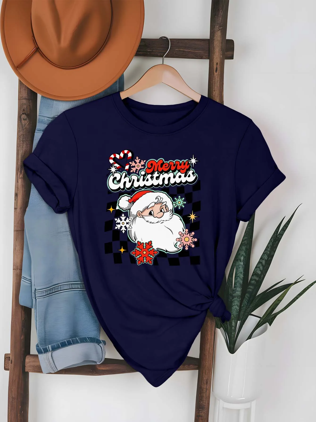 Plus Size Santa Claus And Snowflakes Merry Christmas Festival Outfit