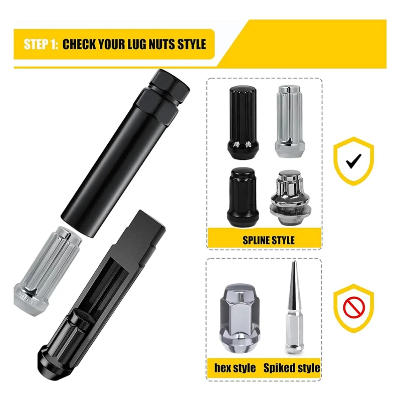 AB47-7 Spline-Radmutter-Schlüssel, 6 Spline-Radmutter-Steckschlüssel-Entfernungswerkzeug, 2 Stück Dual-Sechskant-Antrieb, Aftermarket-Rad-Sperrschlüssel-Ersatz