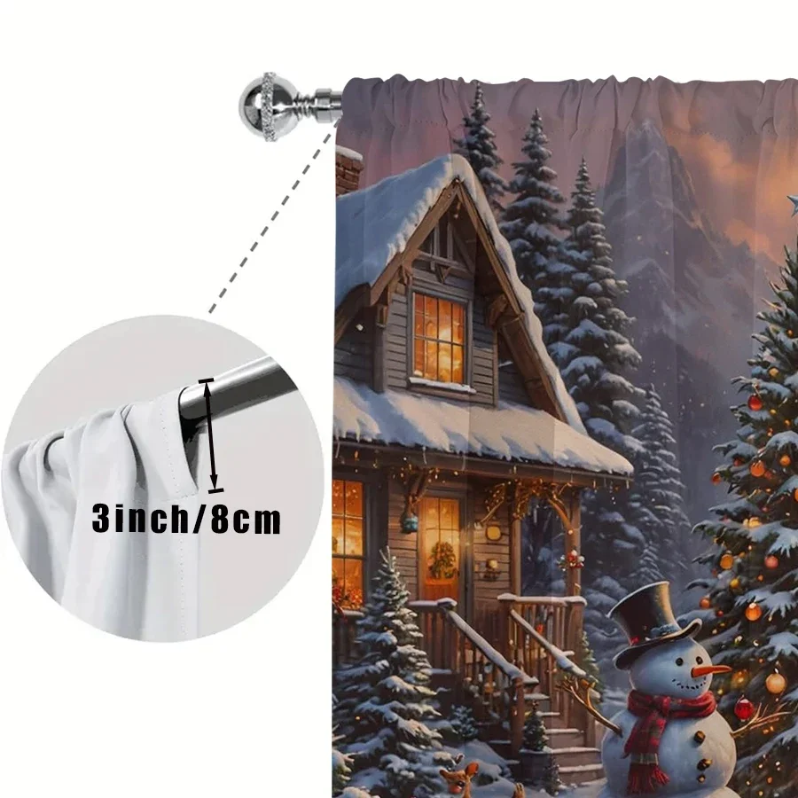Cozy Christmas Village Scene Curtain Winter Holiday Snowfall Cabin Lights Festive Xmas Decor Window Curtain
