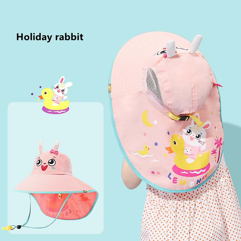 Summer Sun Hat for Kids Girls Boys Outdoor UV Protection Neck Ear Cover Bucket Cap Children Foldable Wide Brim Beach Caps images - 6