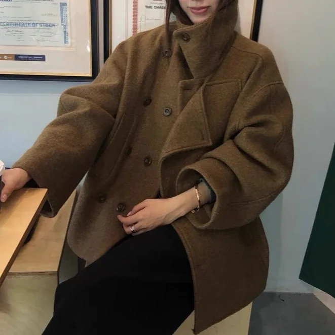 

Lemair Annual Heavyweight Woolen Coat Collar60% Woolen Outerwear Long Sve Pure Color Chinese Production Summer ting
