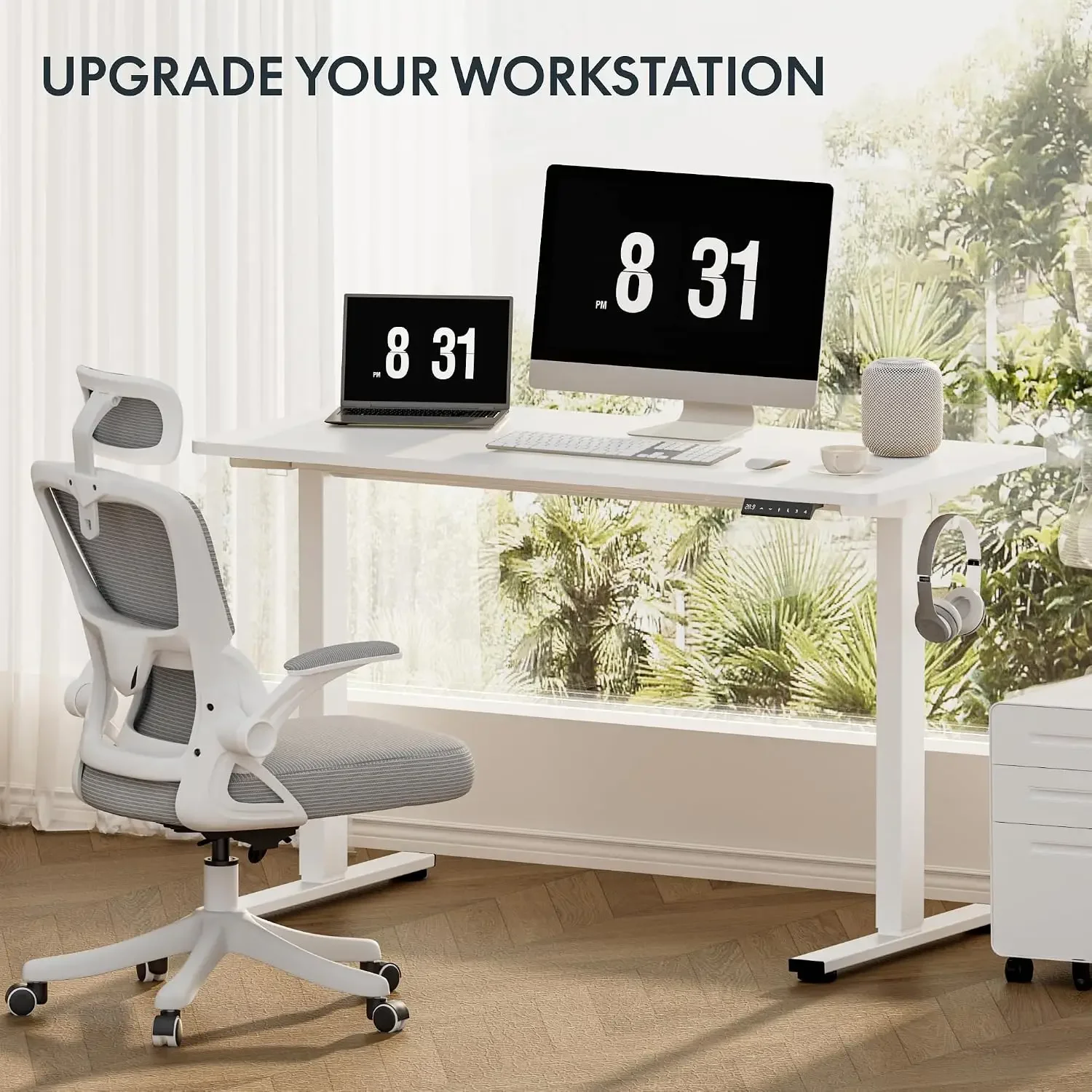 EN1 Height Adjustable Standing Desk Frame, White | Memory Controller, Electric Sit Stand Desk Base, Home and Office, Frame Only