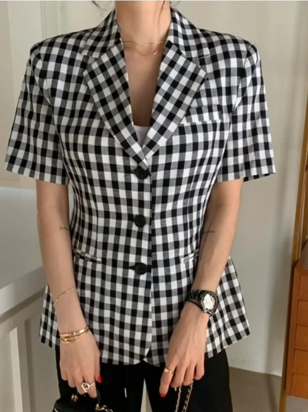 

East Gate Small Ins Plaid irt Collar ort Sve Slim Fit Waistcoat Women's Outerwear Casual Faion T-irt