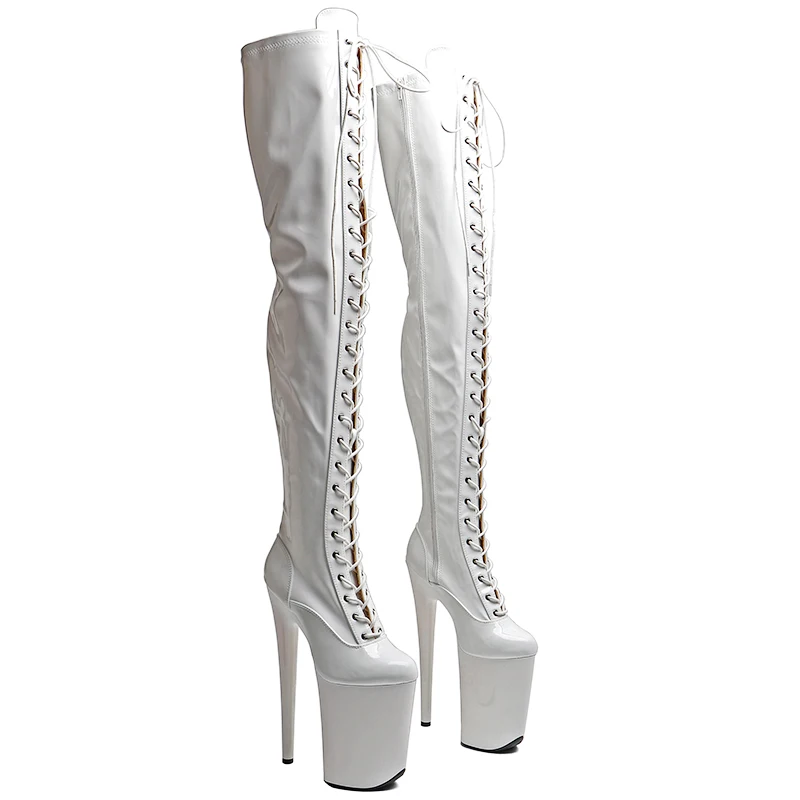 Leecabe 23cm/9 polegadas patente pu tendência moda salto plataforma stripper botas de dança pólo