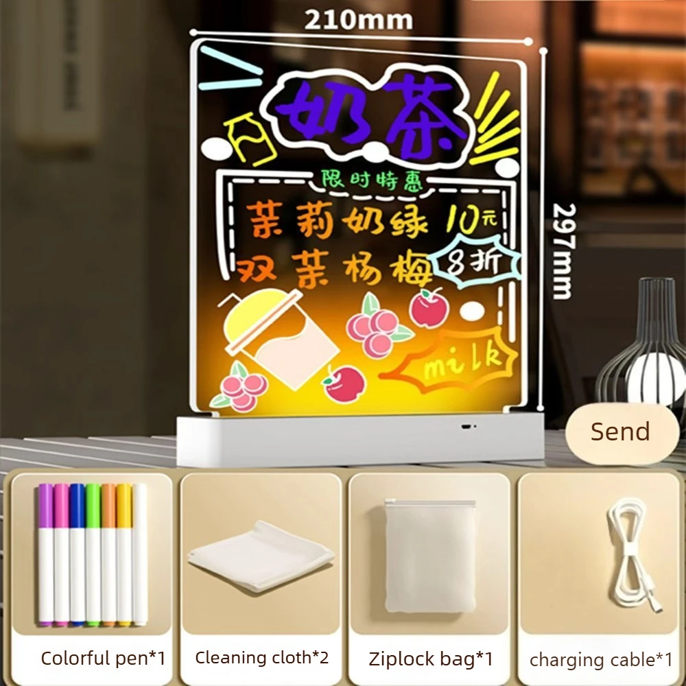 Tablica do rysowania LED, świecąca, magiczna, przezroczysty akryl, ładowalna listwa świetlna z uchwytem, prezent dla dzieci, tablica do graffiti, z 7 markeryami