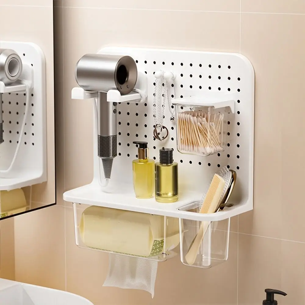 

Plastic Hair Dryer Rack Wall Mounted Large Capacity Key Tissue Holder Space Saving Punch Free Hole Board Shelf for Home