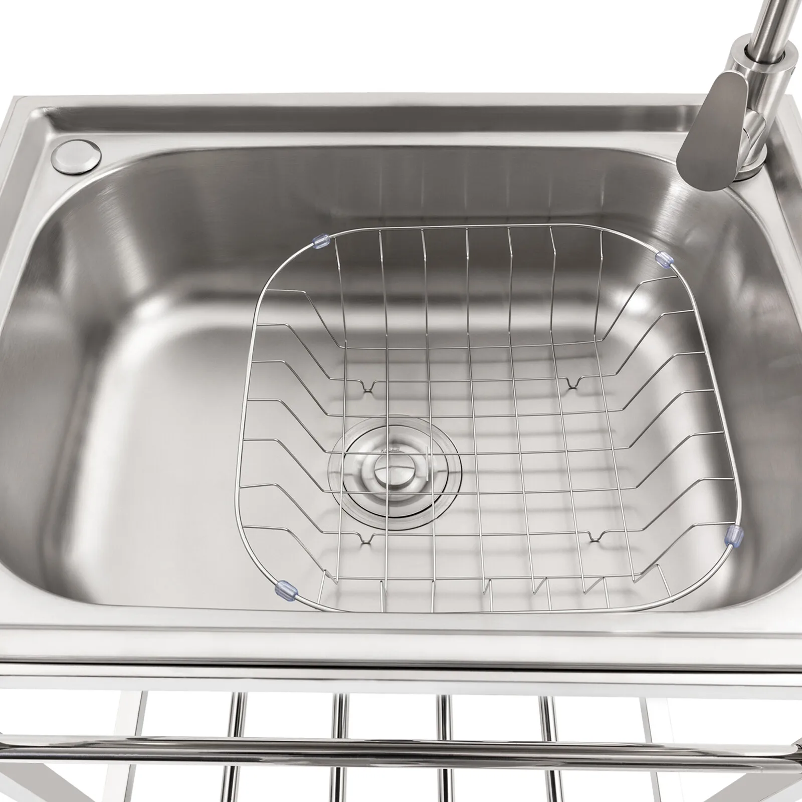 Wastafel Stainless Steel Komersial Wastafel Utilitas Mangkuk Tunggal Luar Ruangan Dengan Keran AS