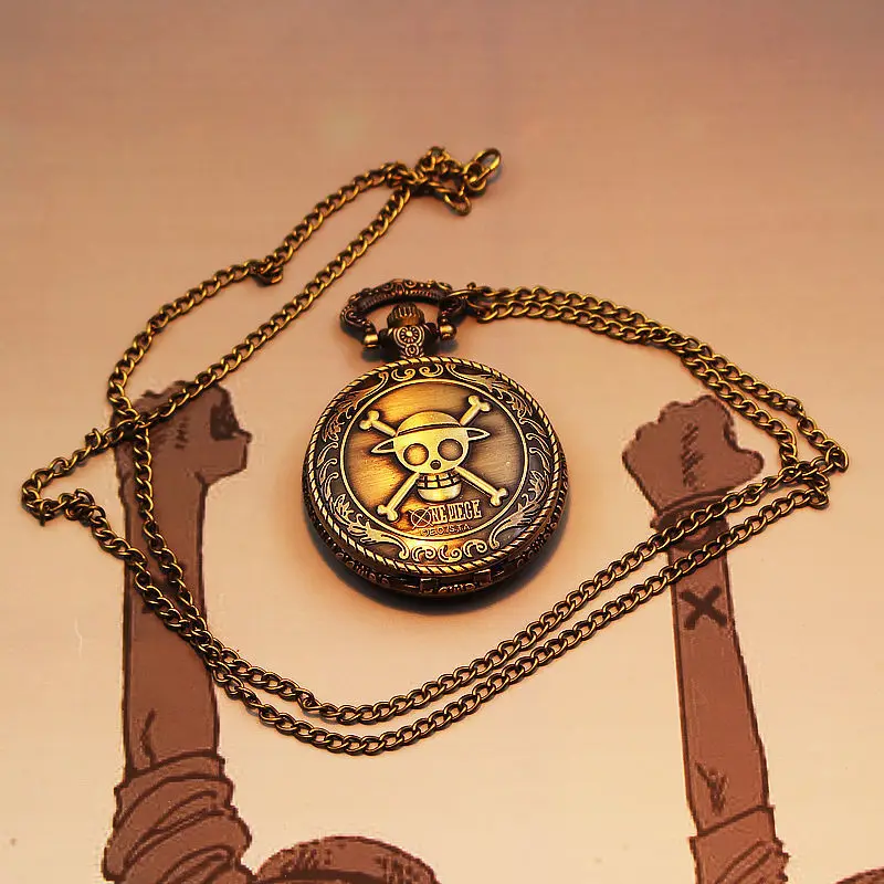 New Cartoon One Piece Hanging Watch Straw Hats Pocket Watch Two-Dimensional Anime Peripheral Luffy Pocket Watch Holiday Gift Toy