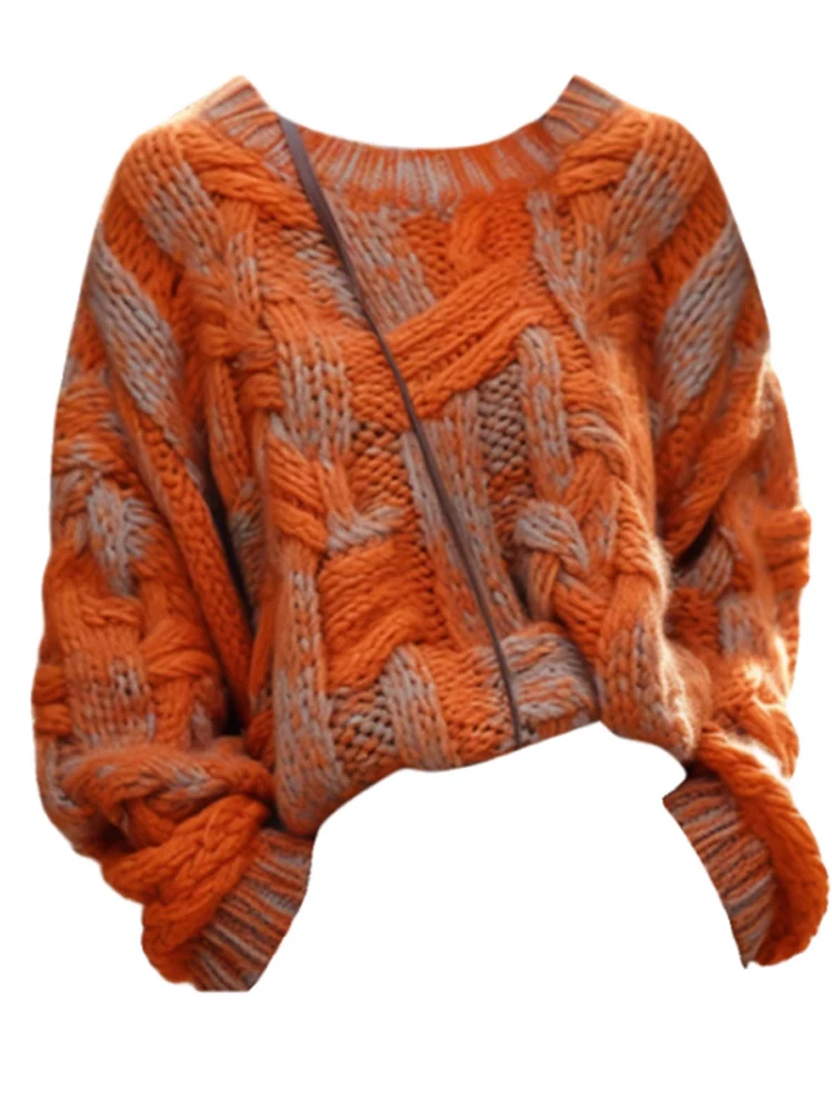 

Autumn Winter Women Vintage Thick Pullovers Cropped Tie Dye Sweater O-Neck Jumper Long Sleeve Knitwears Jerseys 2000s Aesthetic