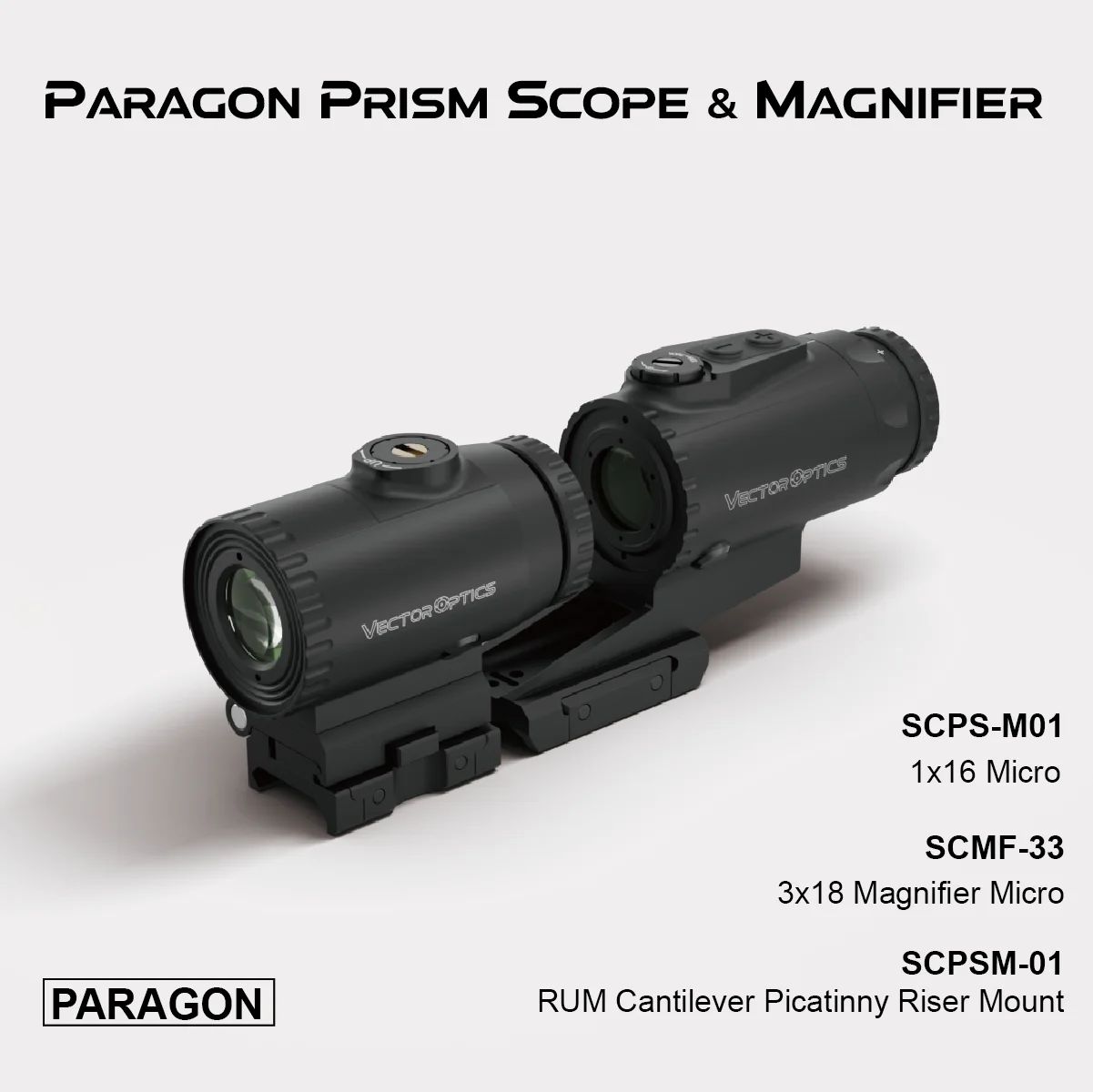 Imagem -03 - Combo de Luneta Vector Optics Paragon Series 1x Prism Scope & 3x 5x Magnifier para Cqb Caça Tática ar 15 .223 .308.