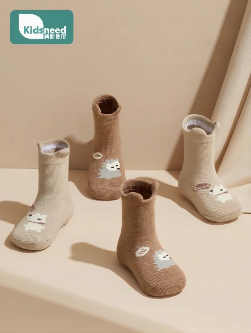 3 Pairs Kids Non-Slip Socks Warm Thick Baby Mid-tube Dispensing Floor Socks Comfortable Toddler Socks 6M-3Y Boys/Girls Socks