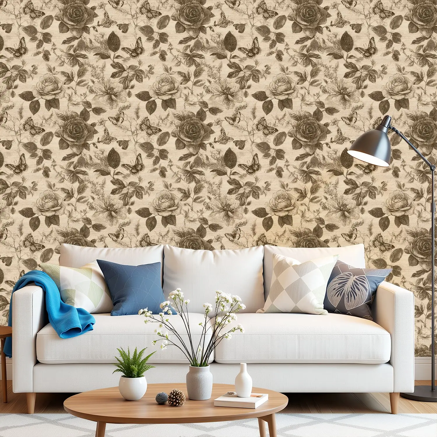 

Винтажные ботанические розы сепия обои 22,83 "X 118" водонепроницаемые обои для гостиной/спальни/ванной комнаты ПВХ стикер на стену