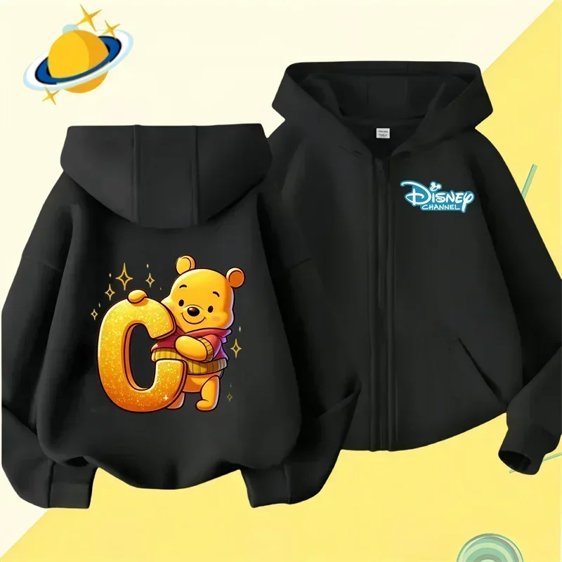 Winnie the Pooh New pin zipper hoodie Boys Girls sweatshirt Autumn and winter long sleeve Harajuku jumper Disney casual hoodie