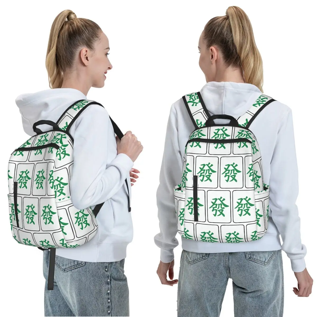 Mahjong Tile Green Dragon Vocan Backpack Daypack Large Capacity Kids BookBag School Bag Shoulder Bags for Men Women