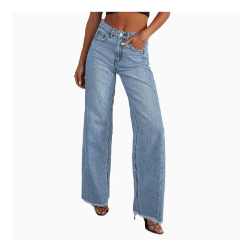 The New AliExpress Women's Washable Loose Casual Straight-leg Wide-leg Floor-length Jeans Are High-end and Fashionable for Women