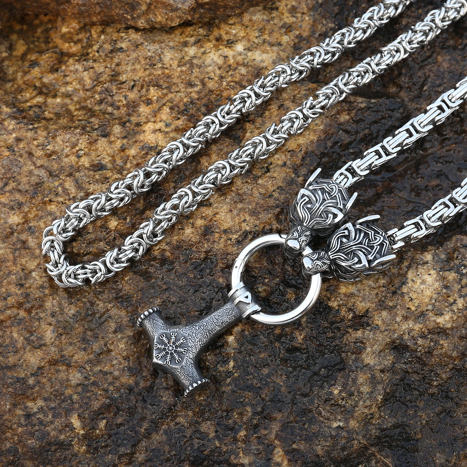 Stainless Steel Mjolnir Thor's Hammer Pendant King Chain
