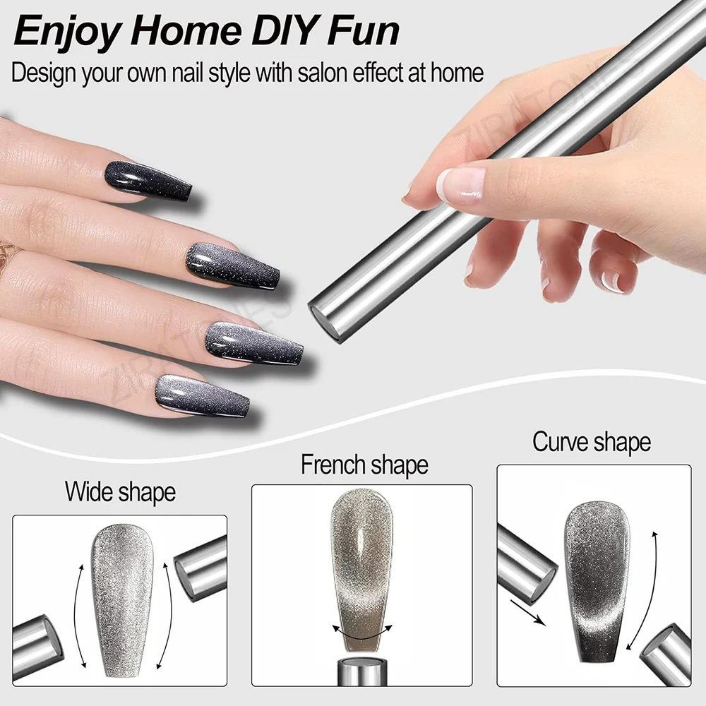 Magnes do zdobienia paznokci efektem kociego oka, cylindryczny magnes, szklane koraliki optyczne do paznokci, do żelu UV, do manicure, narzędzia do projektowania zdobień paznokci. — zdjęcie 3