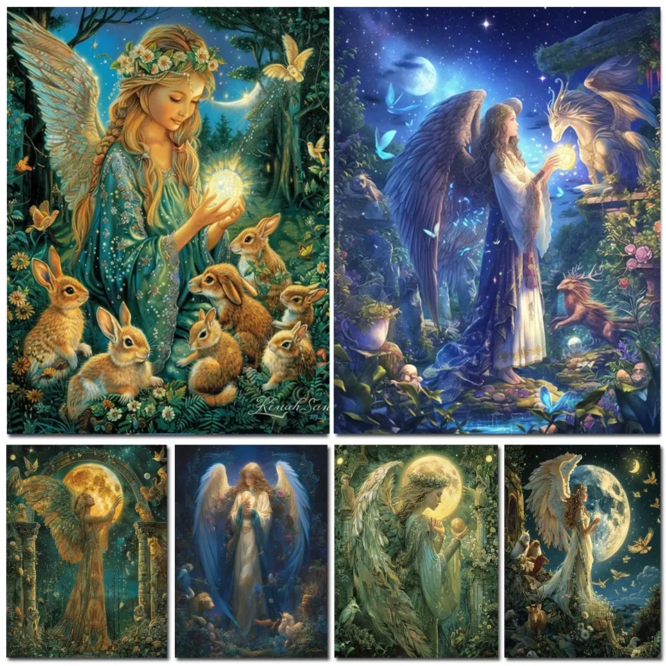 Diamond Mosaic Painting New 2024 Dream Angel Animal Rabbit Moon DIY Full Diamond Art Embroidery Cross Stitch Kit Home Decoration